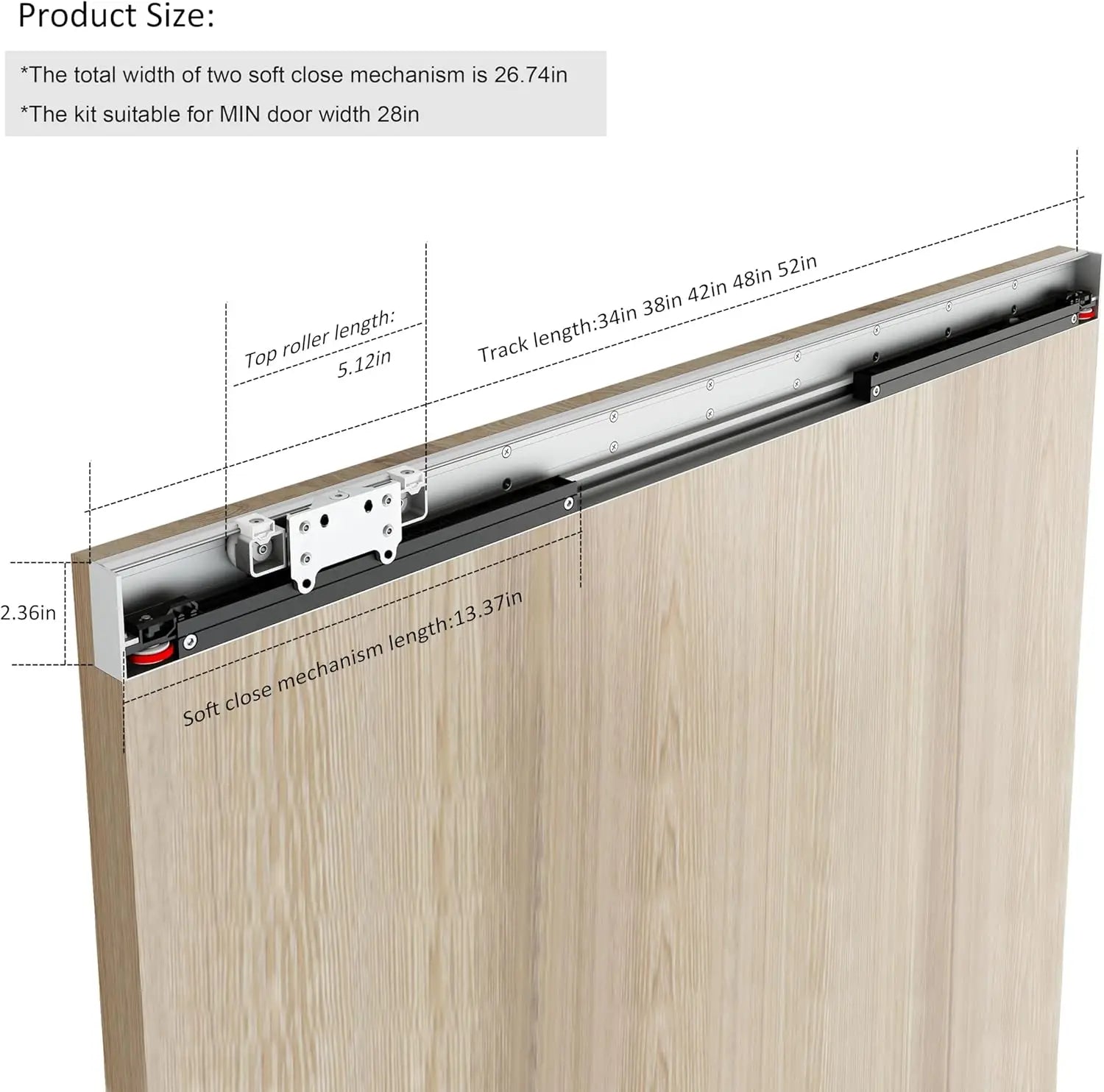 38"(96.5cm) Concealed Barn Door Hardware Kit